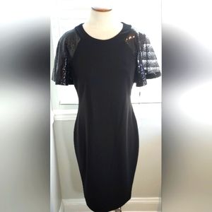 Calvin Klein Black Sequined Butterfly Short Sleeve Evening Dress NWT